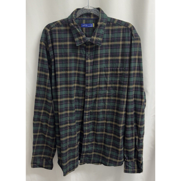 Apt.9 Slim Fit Soft Touch Plaid Flannel Button Down Shirt Men's Size XL Green - Picture 1 of 6